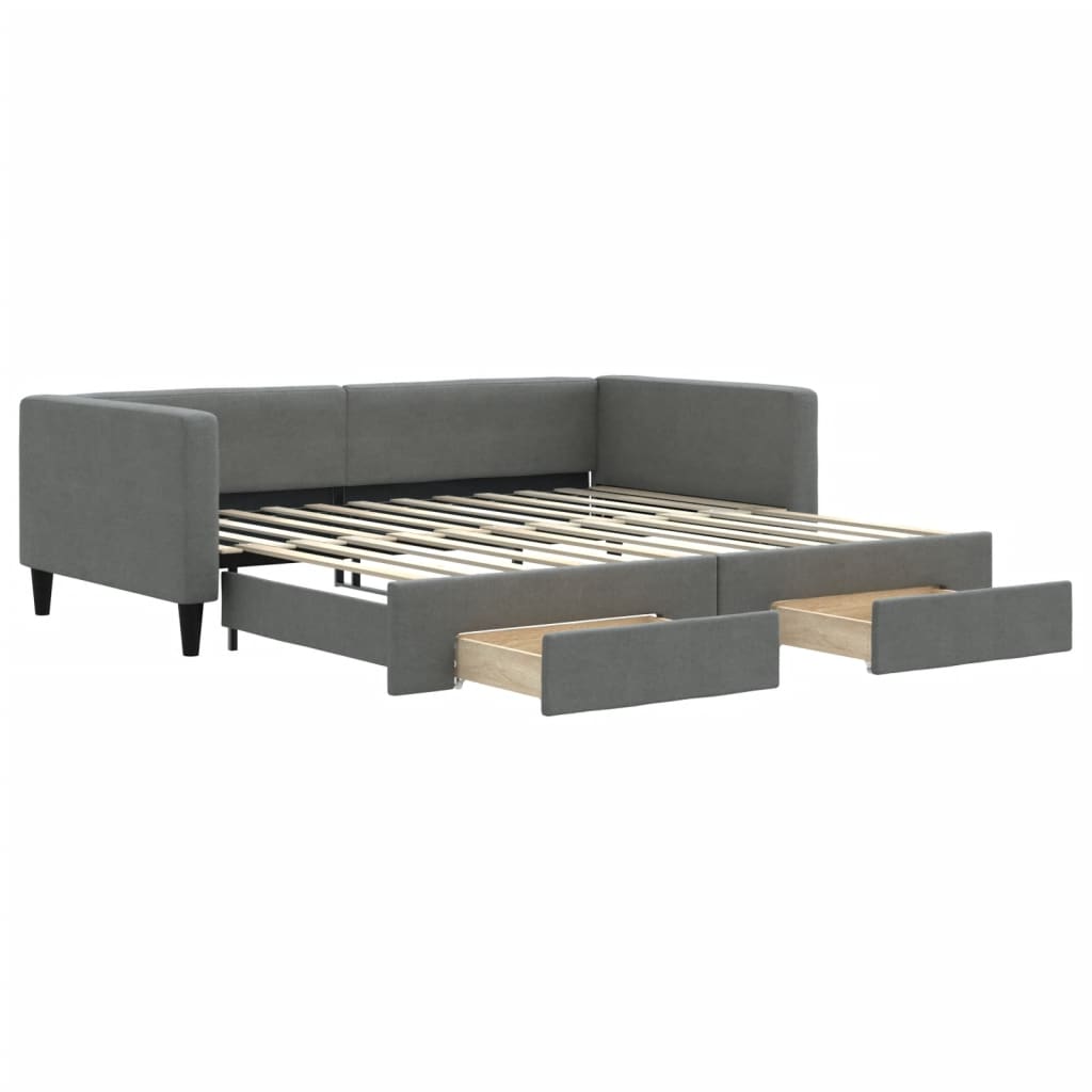 daybed med udtræk og skuffer 100x200 cm stof mørkegrå