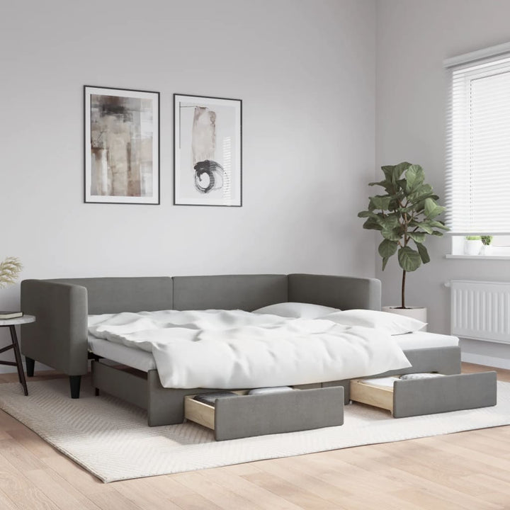daybed med udtræk og skuffer 100x200 cm stof mørkegrå