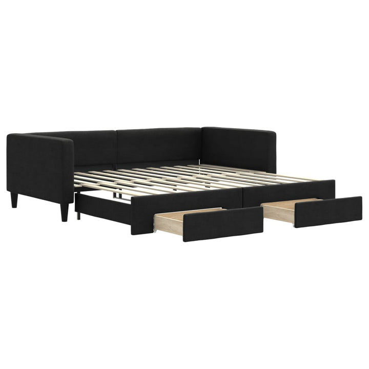 daybed med udtræk og skuffer 100x200 cm stof sort