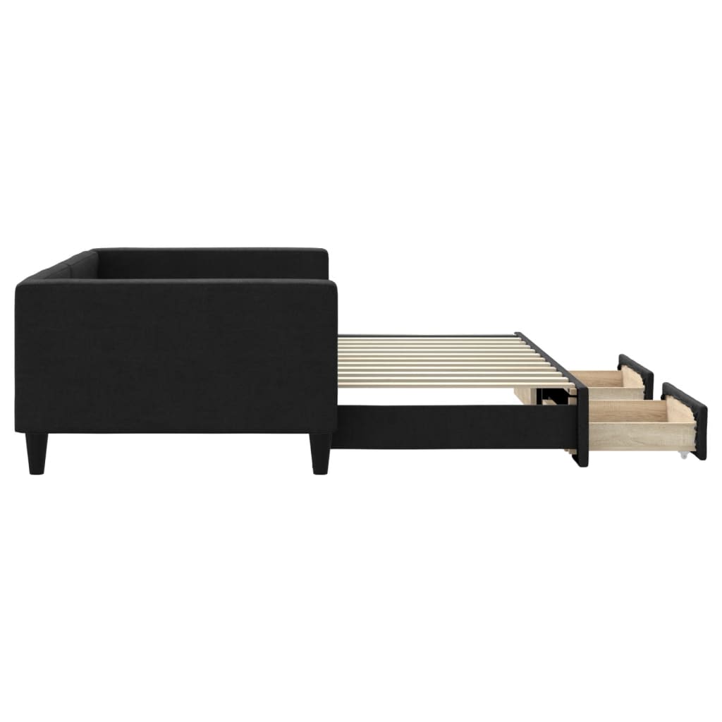 daybed med udtræk og skuffer 100x200 cm stof sort