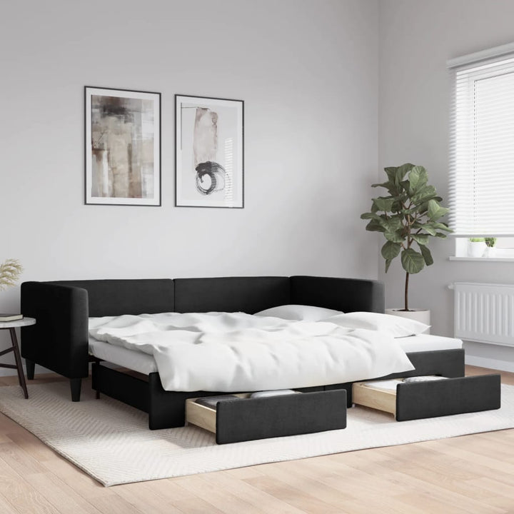 daybed med udtræk og skuffer 100x200 cm stof sort