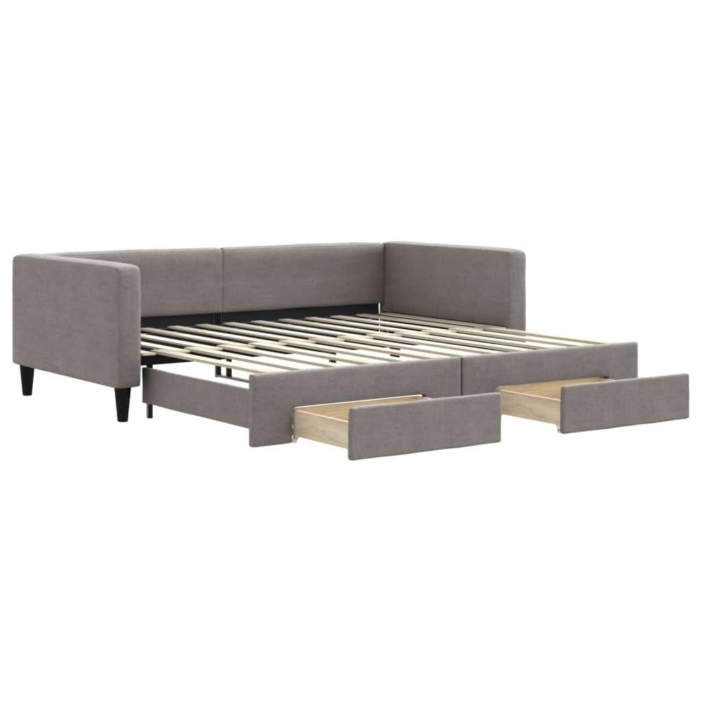daybed med udtræk og skuffer 100x200 cm stof gråbrun