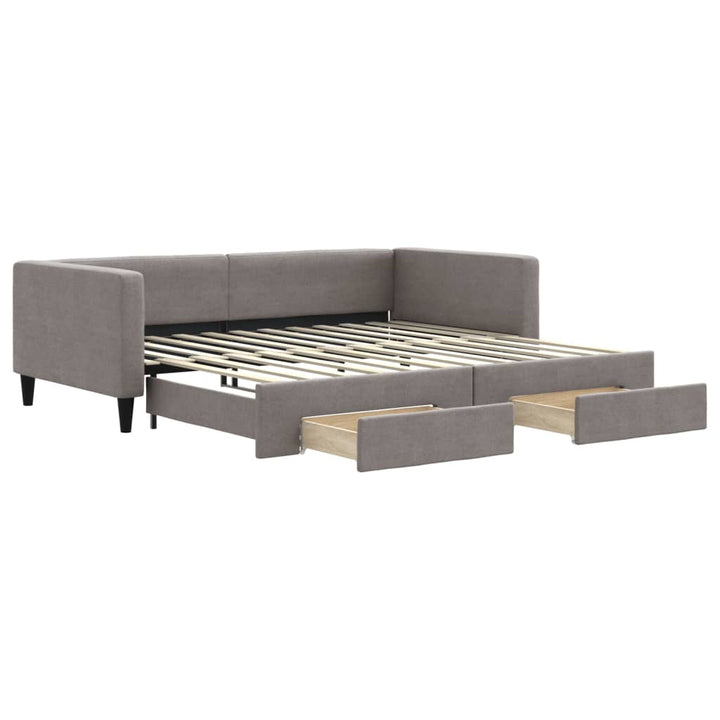 daybed med udtræk og skuffer 100x200 cm stof gråbrun