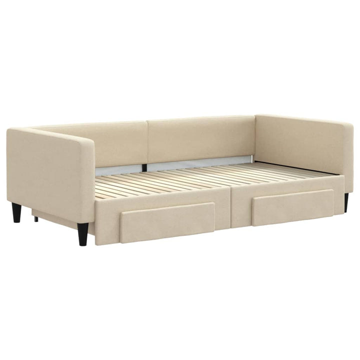 daybed med udtræk og skuffer 100x200 cm stof cremefarvet