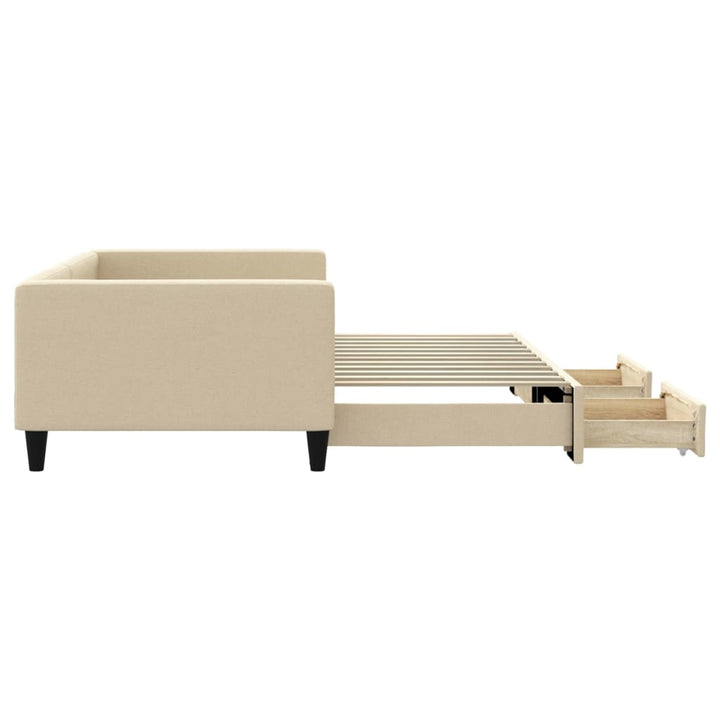 daybed med udtræk og skuffer 100x200 cm stof cremefarvet