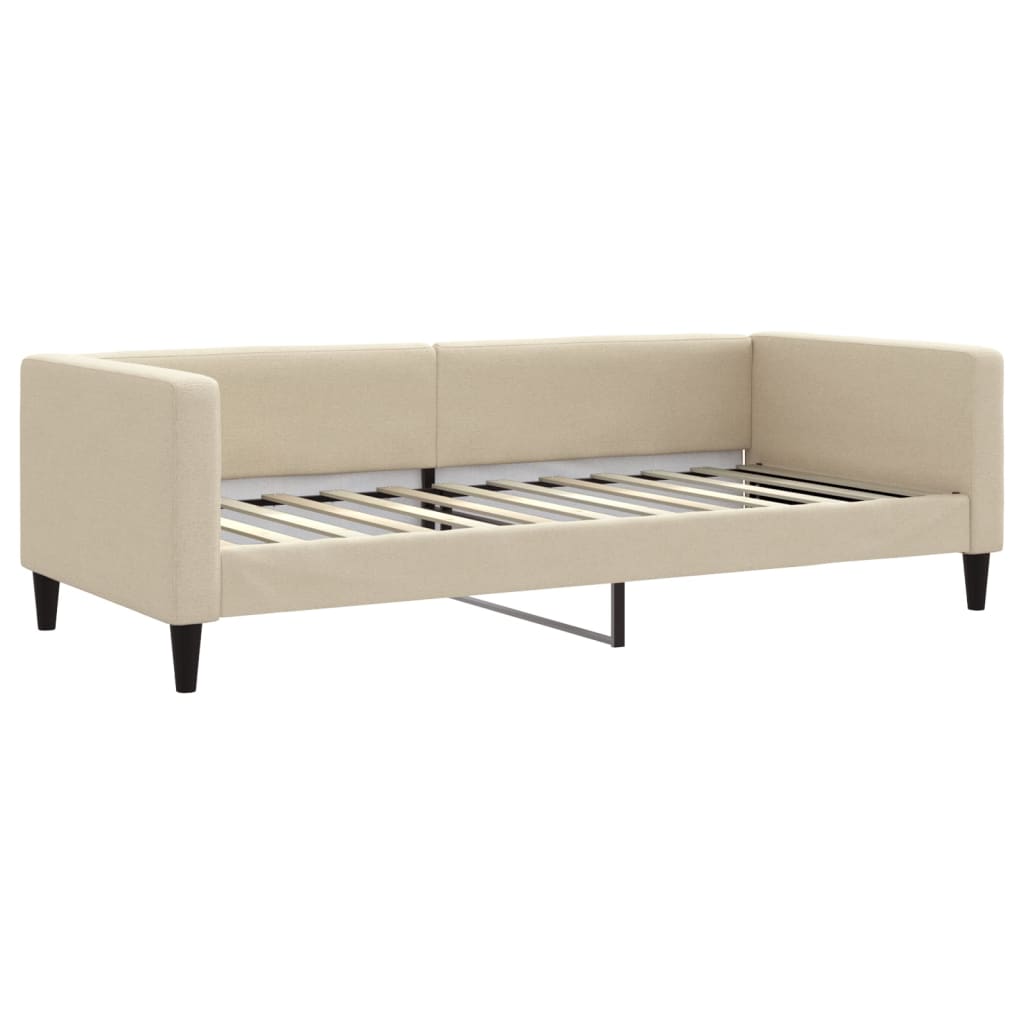 daybed med udtræk og skuffer 100x200 cm stof cremefarvet