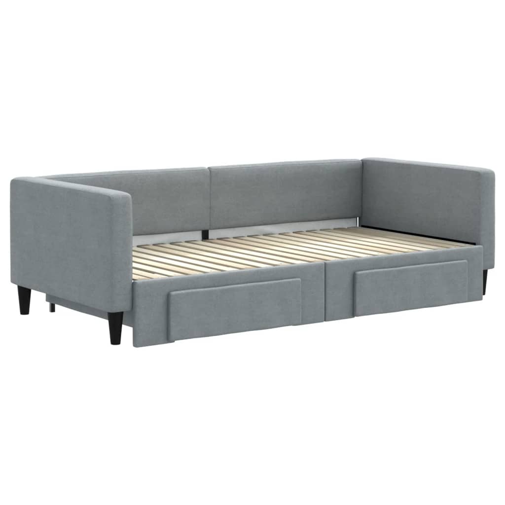 daybed med udtræk og skuffer 90x190 cm stof lysegrå