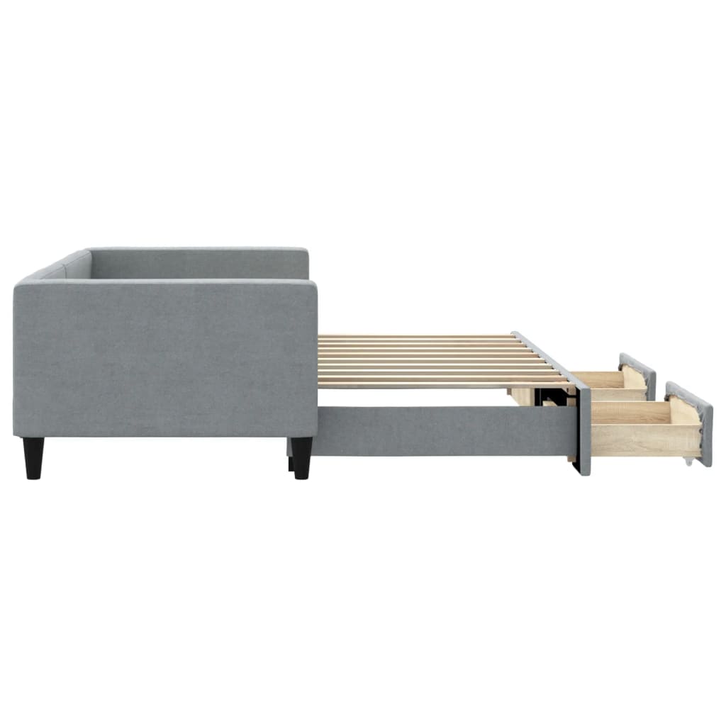 daybed med udtræk og skuffer 90x190 cm stof lysegrå