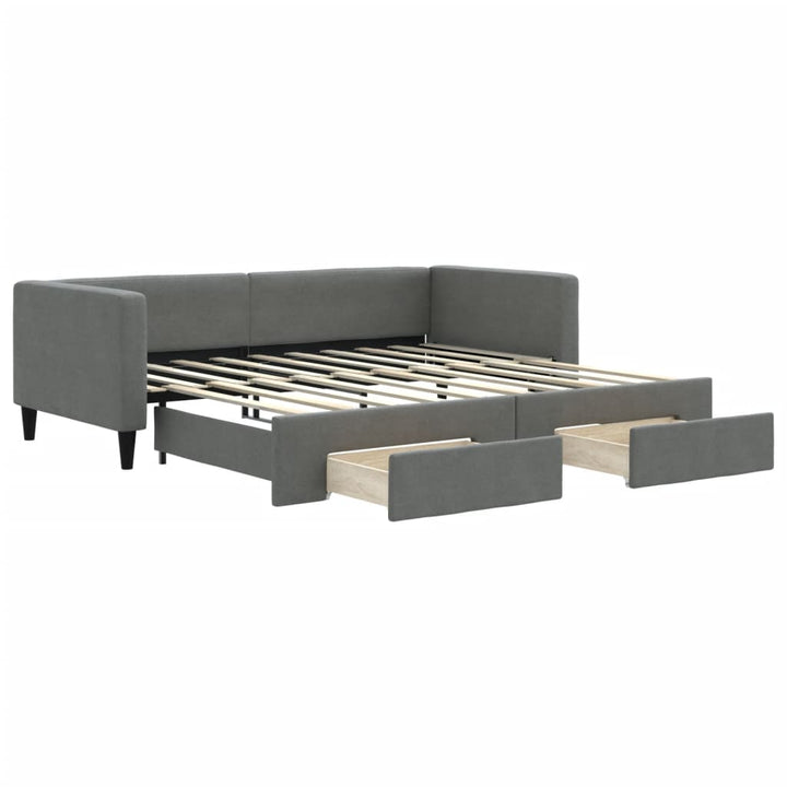 daybed med udtræk og skuffer 90x190 cm stof mørkegrå