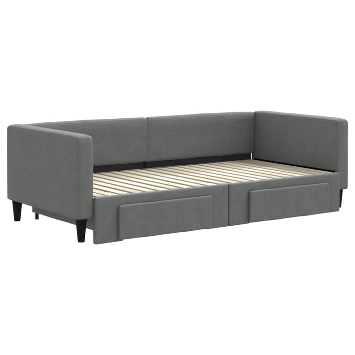 daybed med udtræk og skuffer 90x190 cm stof mørkegrå