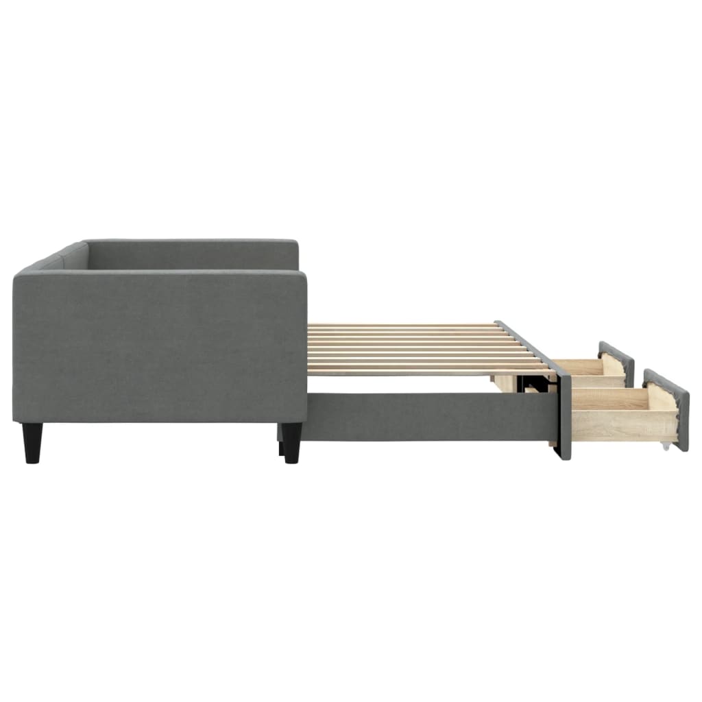 daybed med udtræk og skuffer 90x190 cm stof mørkegrå