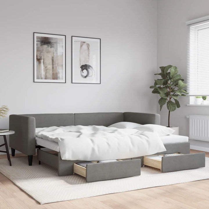 daybed med udtræk og skuffer 90x190 cm stof mørkegrå