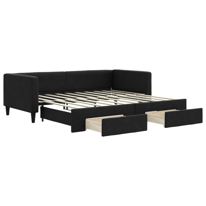 daybed med udtræk og skuffer 90x190 cm stof sort