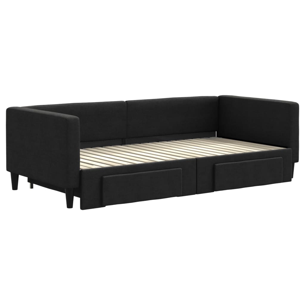 daybed med udtræk og skuffer 90x190 cm stof sort