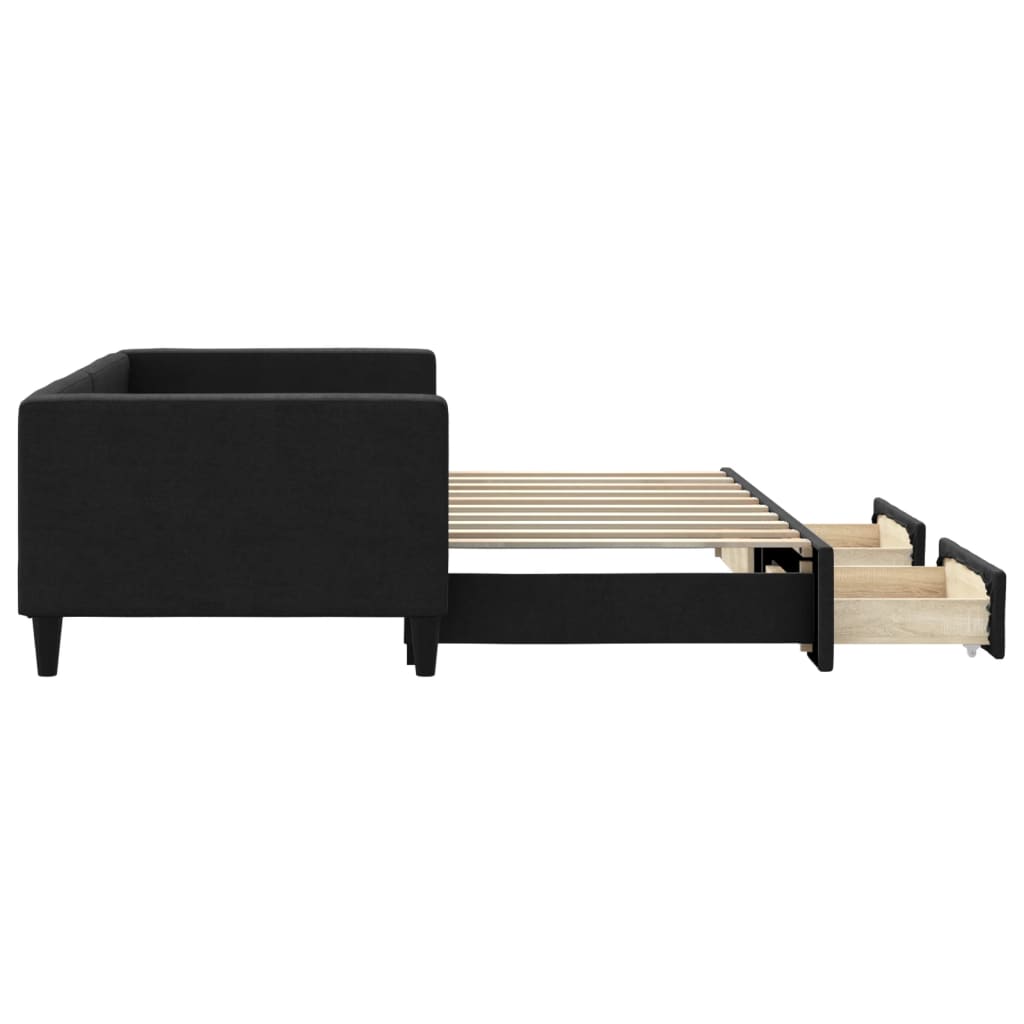daybed med udtræk og skuffer 90x190 cm stof sort
