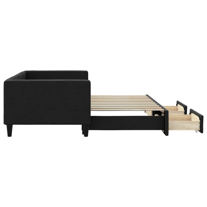 daybed med udtræk og skuffer 90x190 cm stof sort