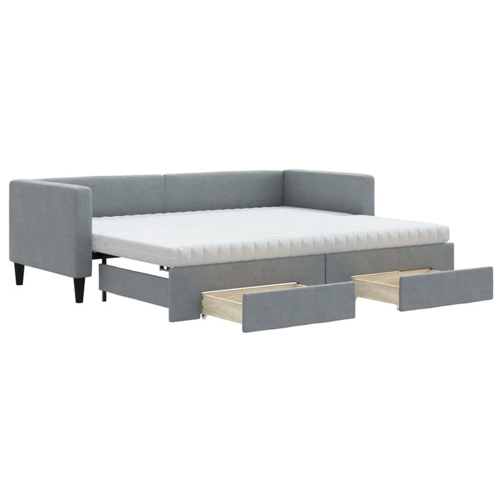daybed med udtræk og skuffer 80x200 cm stof lysegrå