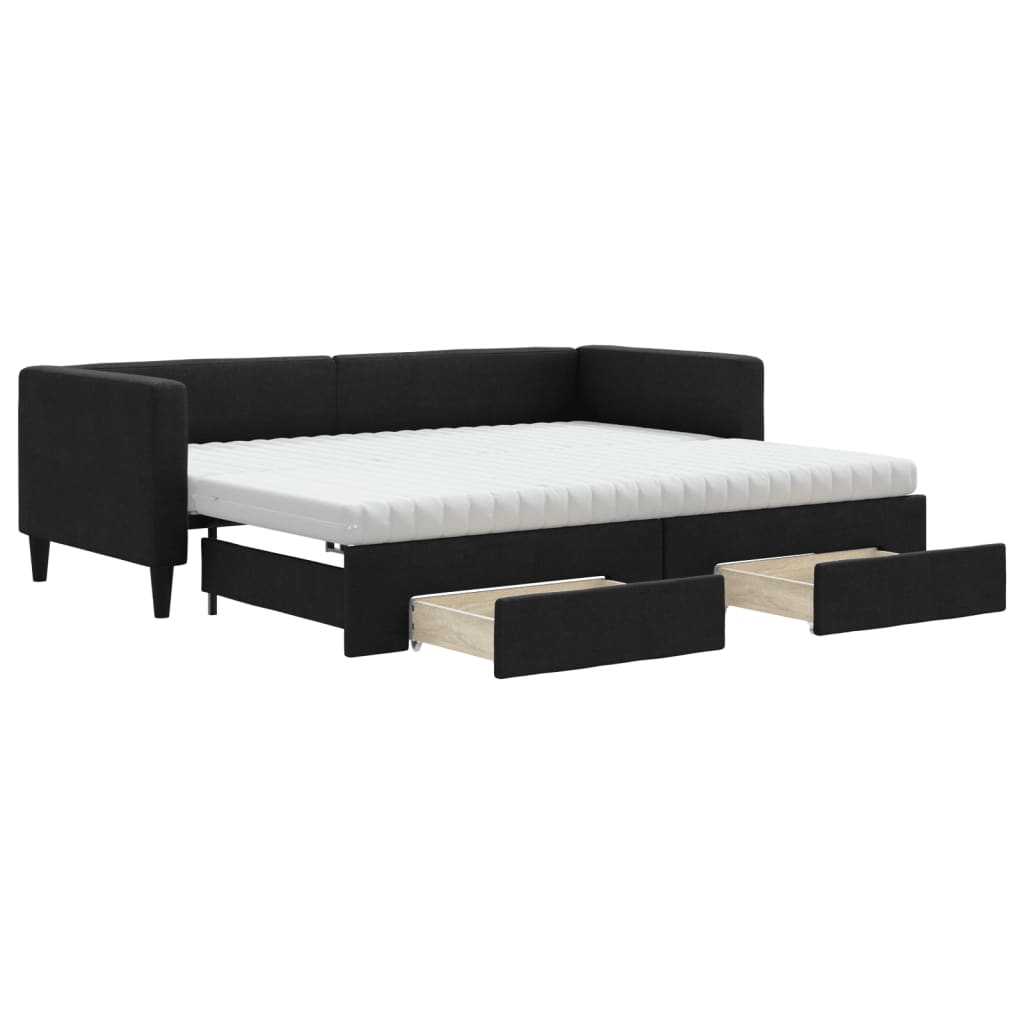 daybed med udtræk og skuffer 80x200 cm stof sort