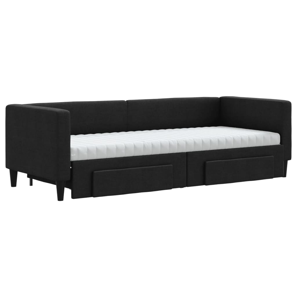 daybed med udtræk og skuffer 80x200 cm stof sort