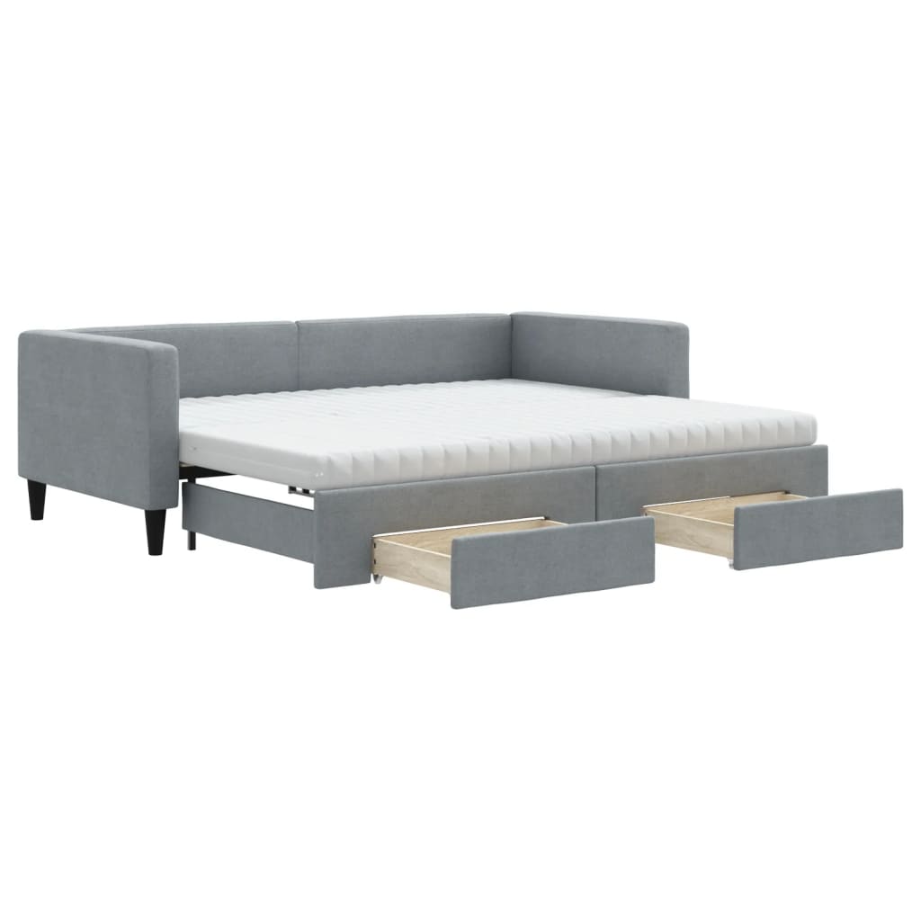 daybed med udtræk og skuffer 90x200 cm stof lysegrå