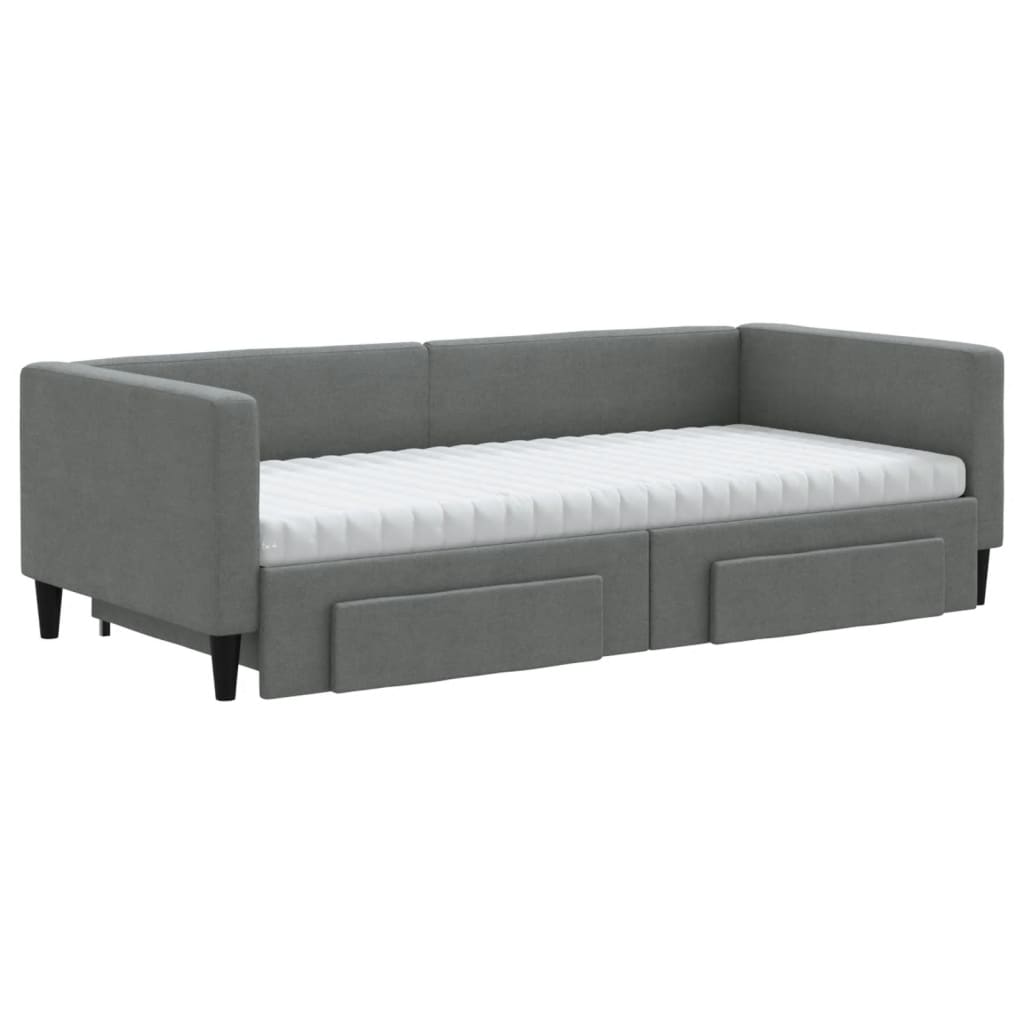 daybed med udtræk og skuffer 90x200 cm stof mørkegrå