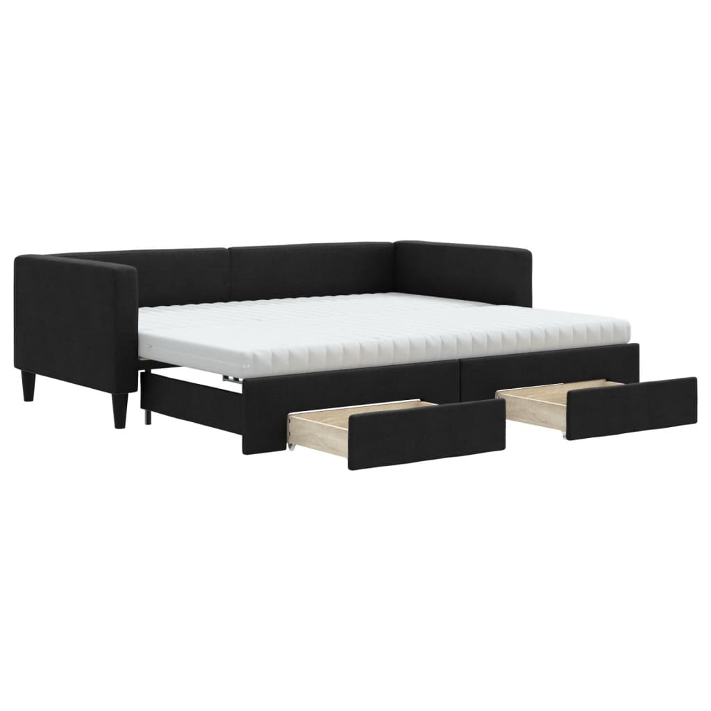 daybed med udtræk og skuffer 80x200 cm stof sort