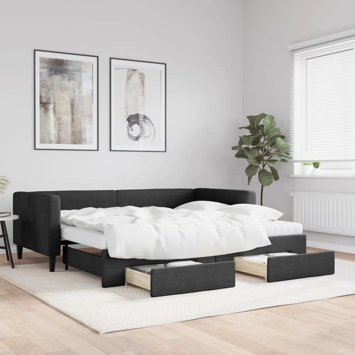 daybed med udtræk og skuffer 80x200 cm stof sort