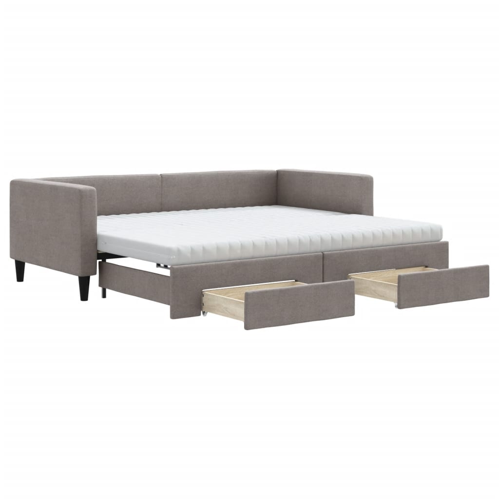 daybed med udtræk og skuffer 90x200 cm stof gråbrun