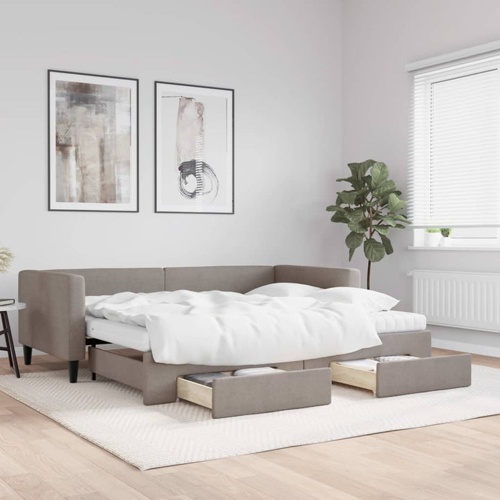 daybed med udtræk og skuffer 90x200 cm stof gråbrun
