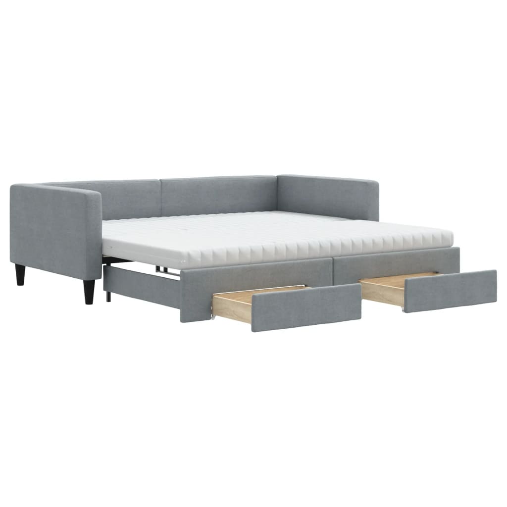 daybed med udtræk og skuffer 100x200 cm stof lysegrå