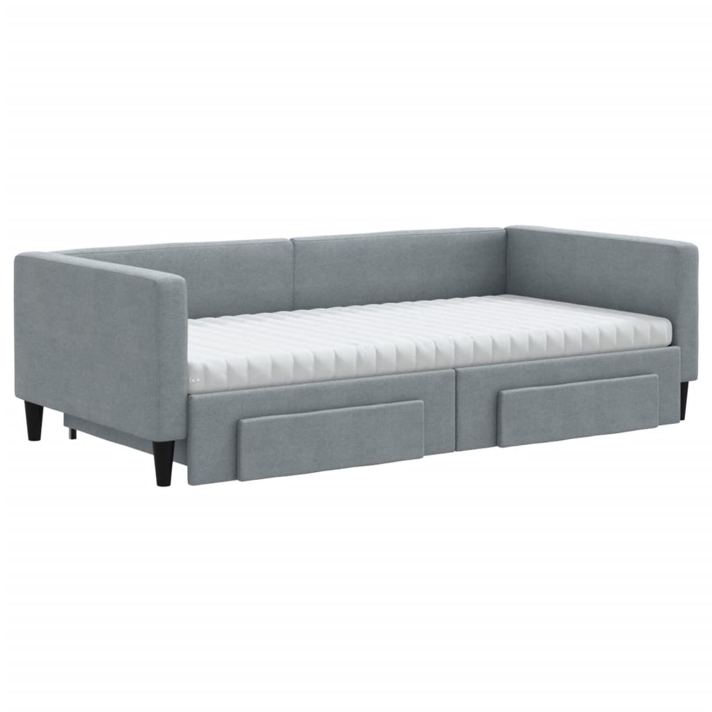 daybed med udtræk og skuffer 100x200 cm stof lysegrå
