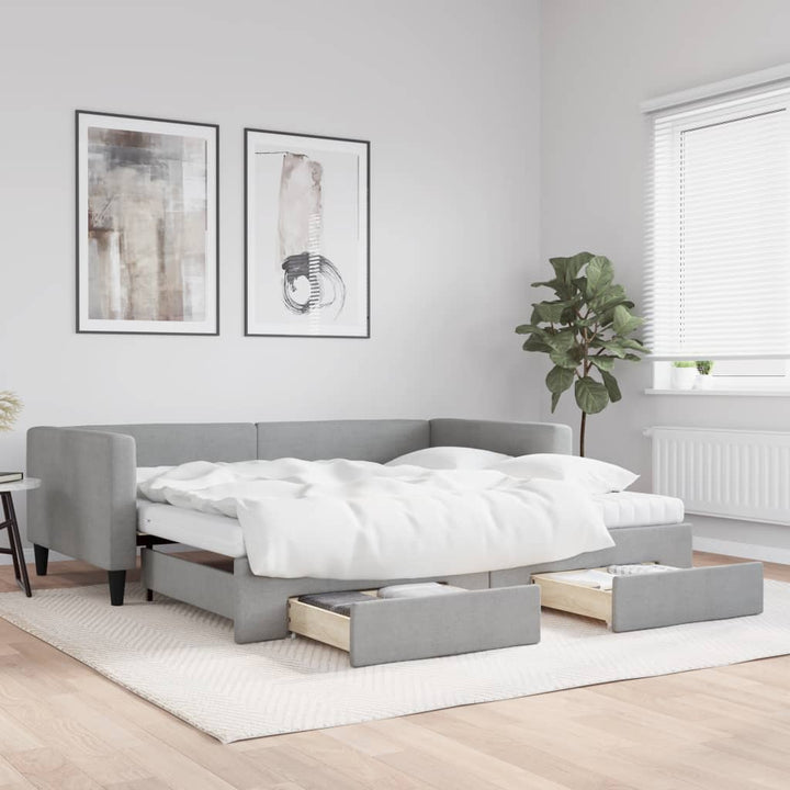 daybed med udtræk og skuffer 100x200 cm stof lysegrå
