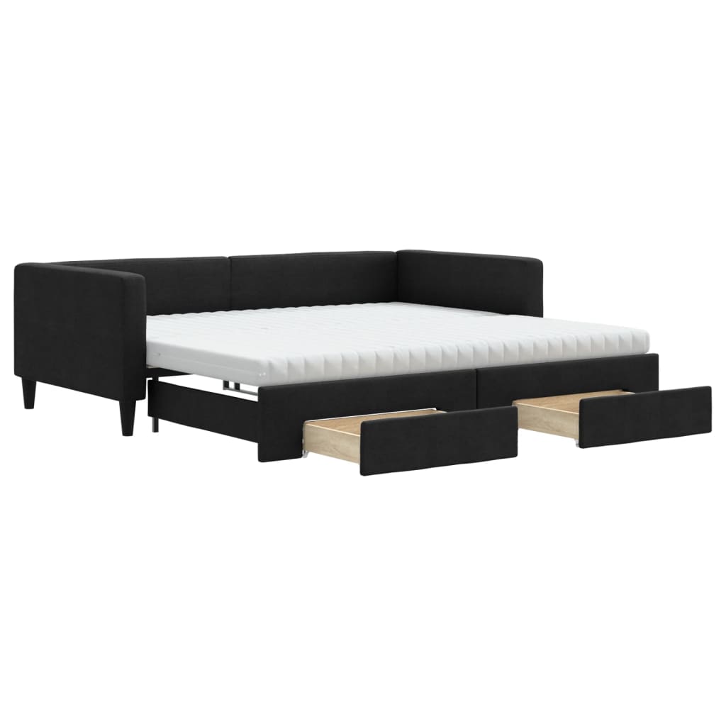 daybed med udtræk og skuffer 100x200 cm stof sort