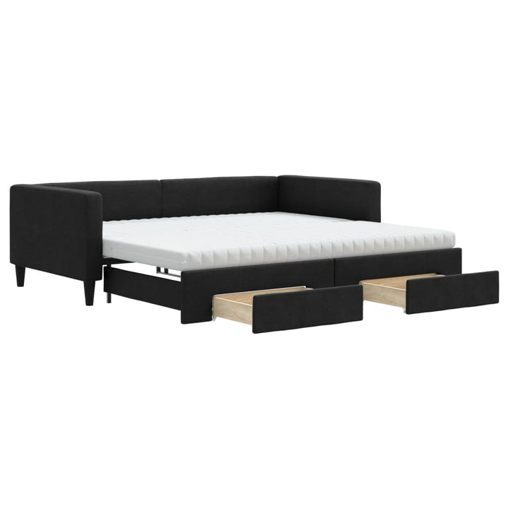 daybed med udtræk og skuffer 100x200 cm stof sort