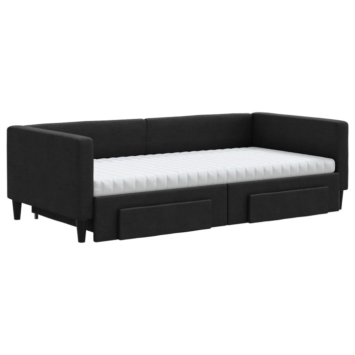 daybed med udtræk og skuffer 100x200 cm stof sort