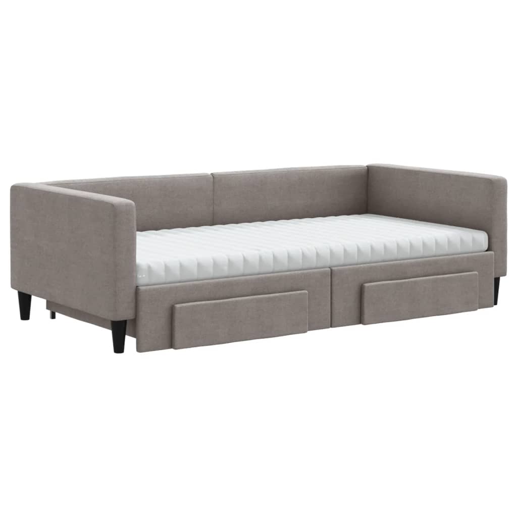 daybed med udtræk og skuffer 100x200 cm stof gråbrun