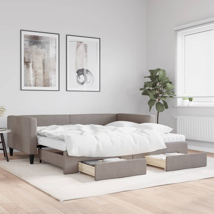 daybed med udtræk og skuffer 100x200 cm stof gråbrun