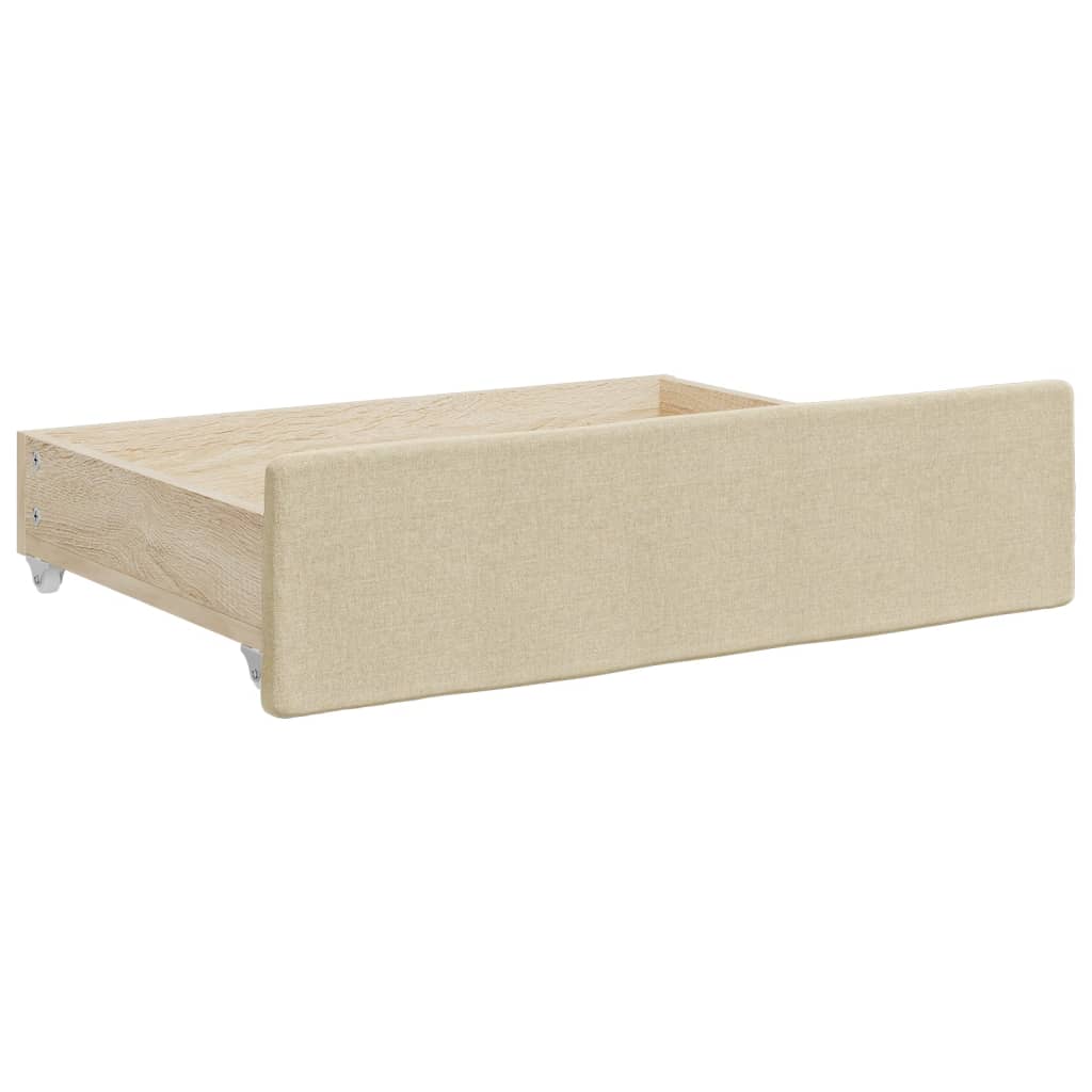 daybed med udtræk og skuffer 100x200 cm stof cremefarvet