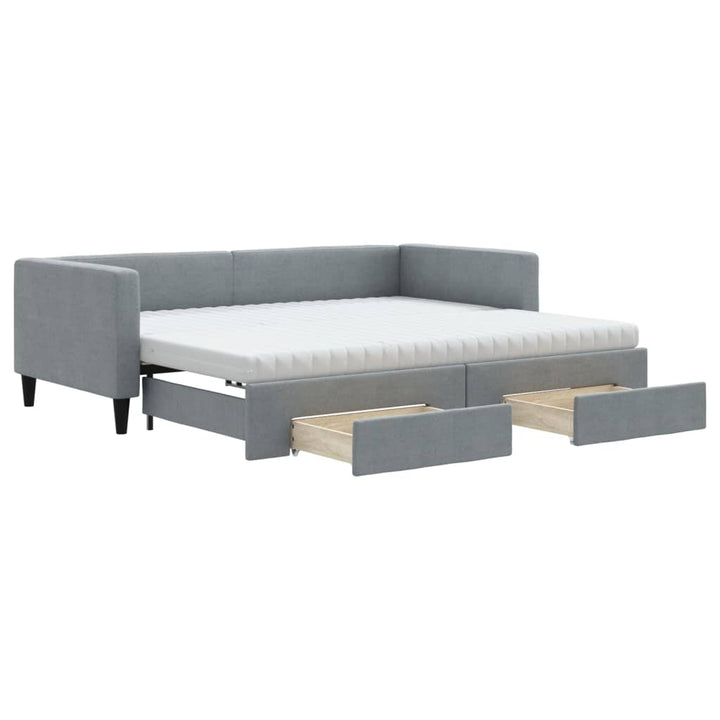 daybed med udtræk og skuffer 90x190 cm stof lysegrå