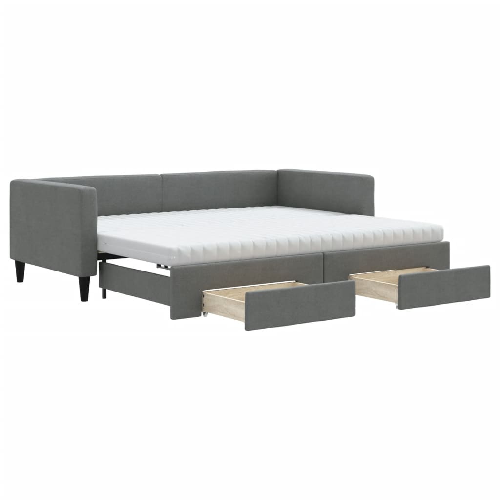 daybed med udtræk og skuffer 90x190 cm stof mørkegrå