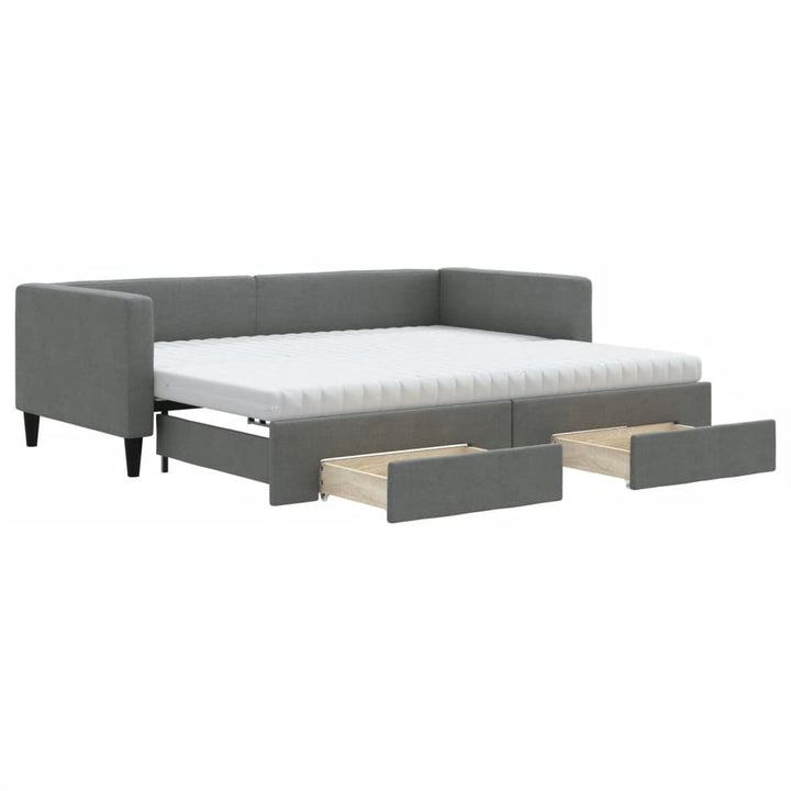 daybed med udtræk og skuffer 90x190 cm stof mørkegrå