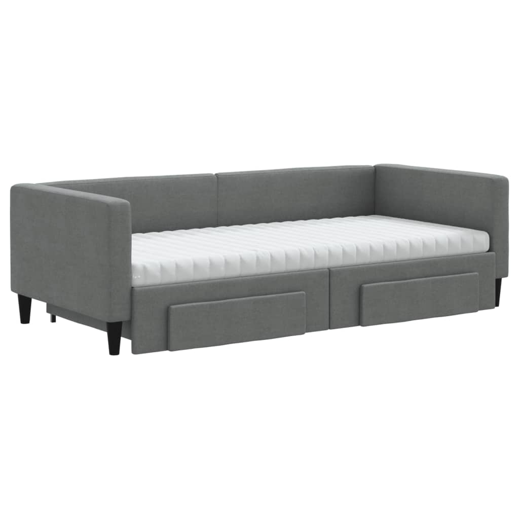 daybed med udtræk og skuffer 90x190 cm stof mørkegrå