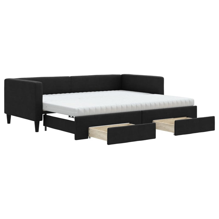 daybed med udtræk og skuffer 90x190 cm stof sort