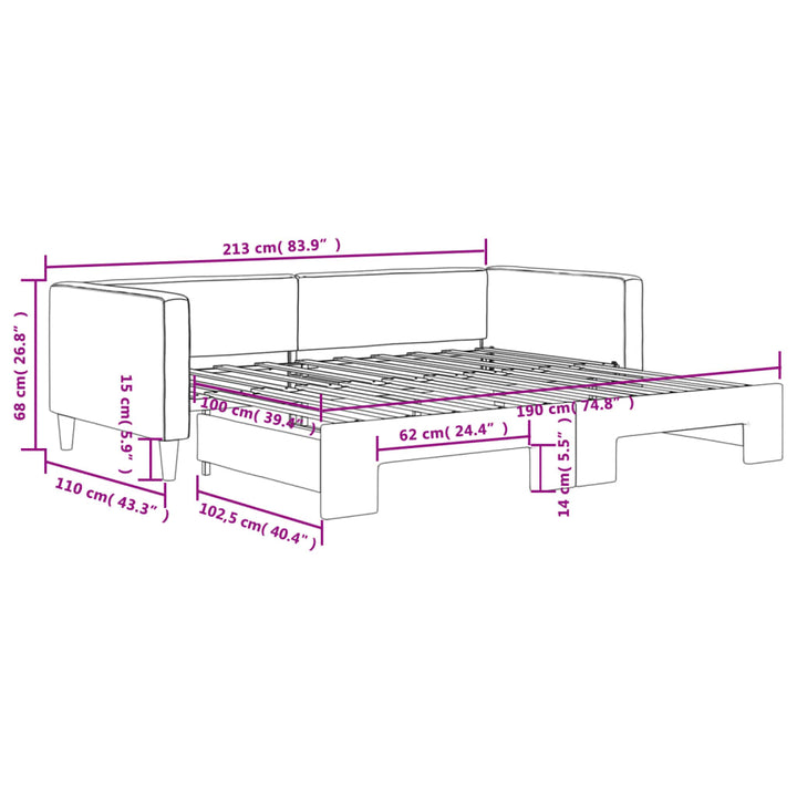 daybed med udtræk 100x190 cm stof lysegrå