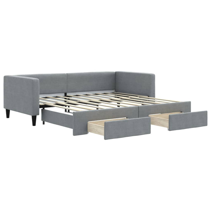daybed med udtræk og skuffer 100x190 cm stof lysegrå