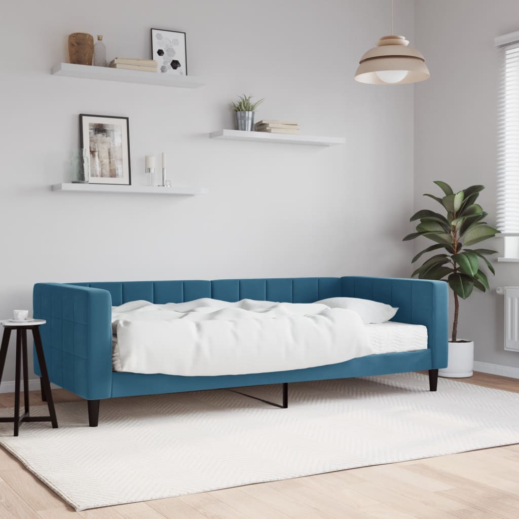 daybed med madras 90x200 cm velour blå