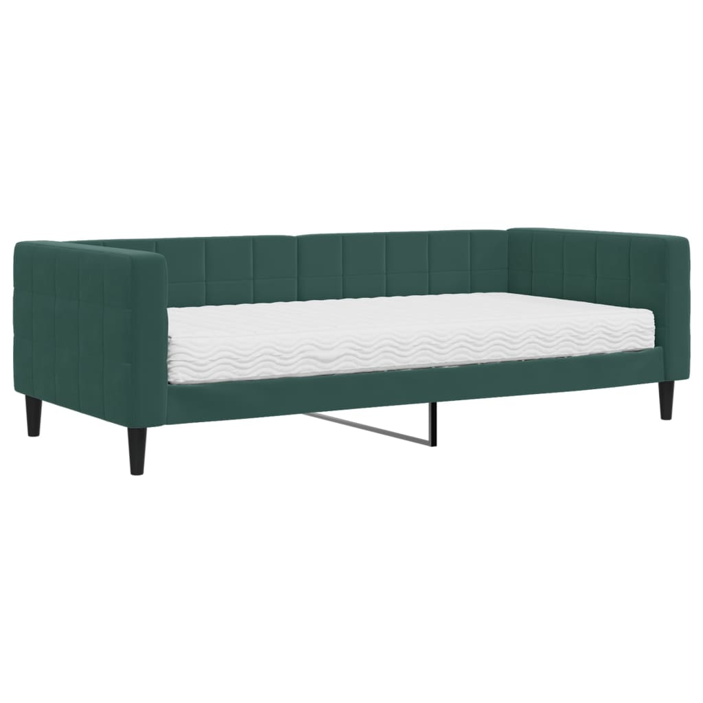 daybed med madras 90x200 cm velour mørkegrøn