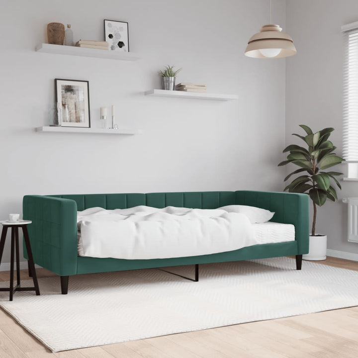daybed med madras 90x200 cm velour mørkegrøn