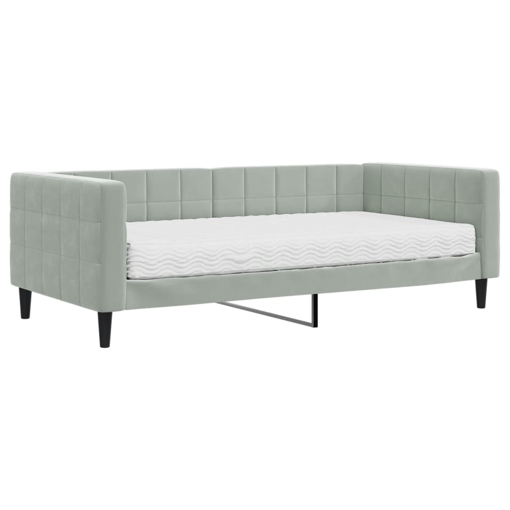 daybed med madras 90x190 cm velour lysegrå