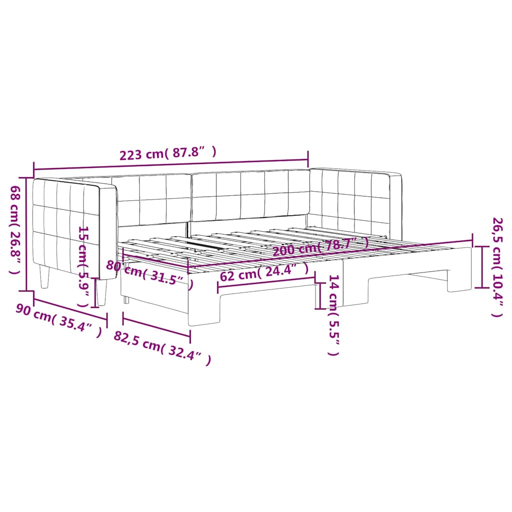 daybed med udtræk 80x200 cm velour blå